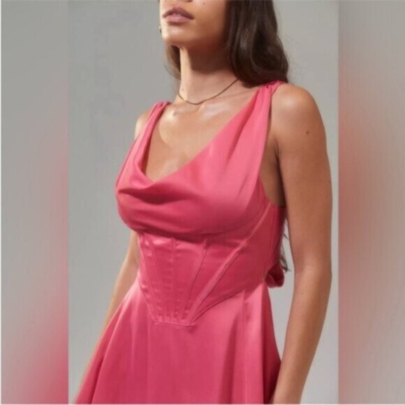 Urban Outfitters | Helena Corset Mini Dress Hot Pink Rose New Large Party Bow - Picture 3 of 7